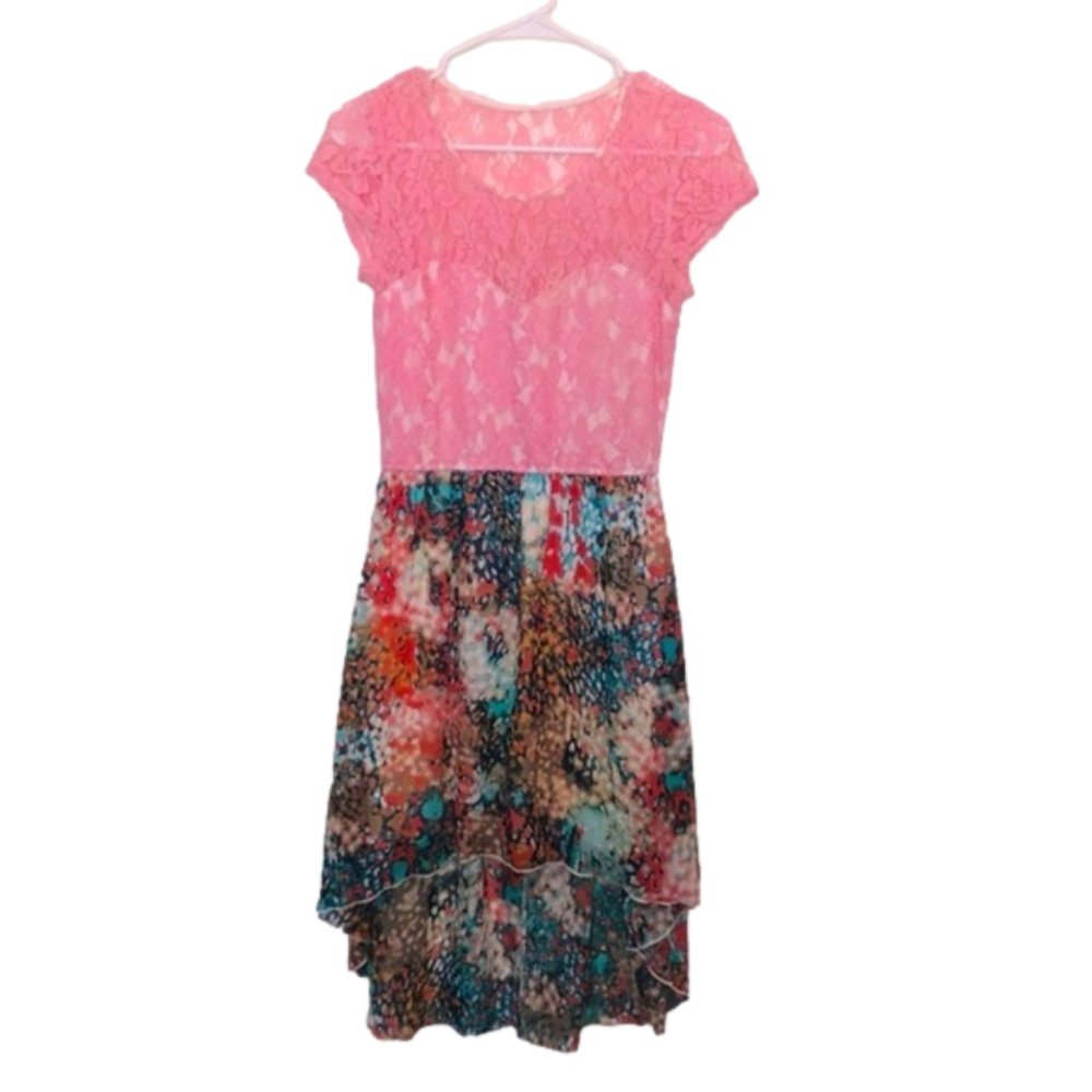 SPEECKLESS Pink Lace & Speckled High Low Dress